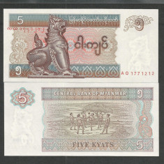 MYANMAR 5 KYATS 1997 UNC [1] P - 70 b , necirculata