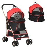 PawHut Cărucior pentru C&acirc;ini Pliabil și Convertibil &icirc;n Geantă de Transport cu 2 Lese și Pernă, 82x49.5x98 cm, Roșu | Aosom Romania