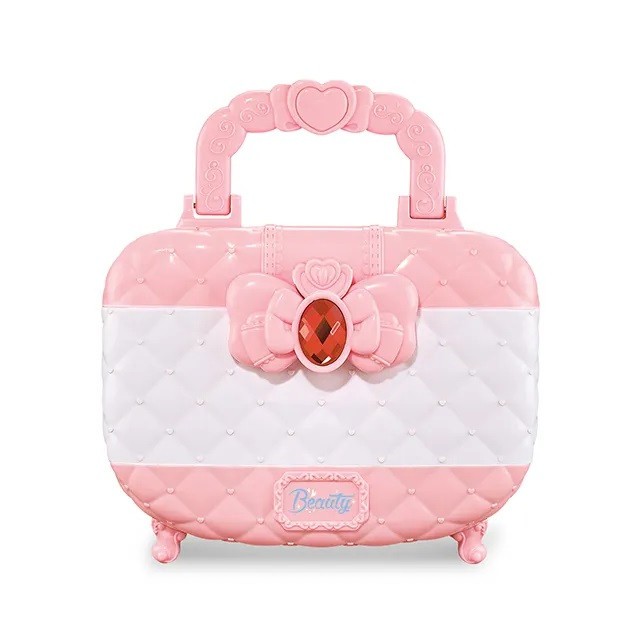 Trusa de machiaj copii WePro Store, pudra cu sclipici, doua rujuri, fard de pleoape in 12 culori, lac de unghii, oglinda, Non-toxic, Funda Rubin Roz,
