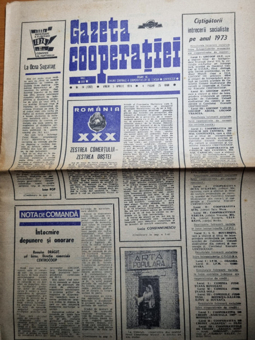 gazeta cooperatiei 5 aprilie 1974-art. ocna sugatag,baltesti prahova
