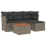 Set canapea de gradina cu perne, 5 piese, gri, poliratan