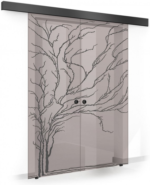 Usa culisanta Boss &reg; Duo Black model Tree negru, 80+80x215 cm, sticla bronz securizata, glisanta in ambele directii