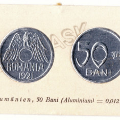 50 BANI 1921 - Aluminiu COINS, Reclama FERDINAND, Carton Embosat ( 6,5/4 cm )