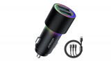 Joyroom &icirc;ncărcător auto 2 x USB cu lumină, 24 W + cablu de alimentare 3 &icirc;n 1 USB tip C / micro USB / Lightning, 1,2 m, negru (JR-CL10)