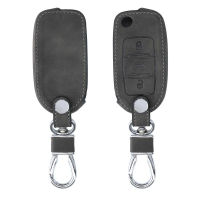 Husa Cheie Auto pentru VW / Skoda / Seat - 3 Butoane, Piele nabuc, Gri, 48570.19 foto