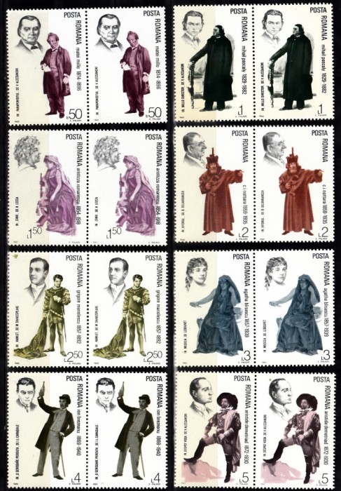 A11 TX10 3 - 1983 - Interpreti vestiti ai teatrului romanesc - perechi de doua timbre