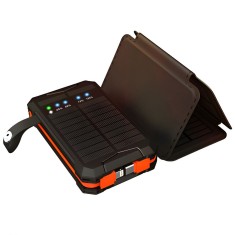 Baterie Externa Solara Linomag&reg;, Power Bank 8000 mAh, 4 Panouri, 1x cablu Lightning &amp; 1x cablu USB Type-C incluse, Waterproof, Negru/Portocaliu, 11.4