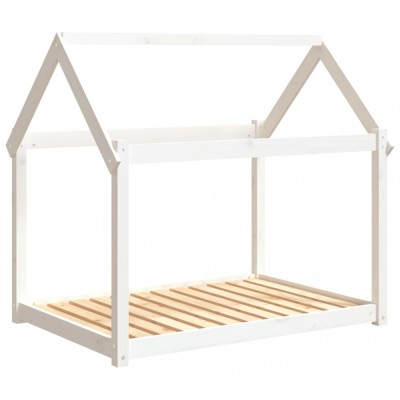 Pat pentru caini, alb, 111x80x100 cm, lemn masiv de pin foto