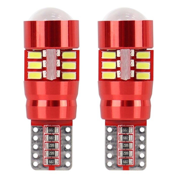 Bec de pozitie tip LED Canbus, T10 W2.1x9.5 W5W, 12-24V 2.5W, 27 SMD 3014 , culoare alb , AMIO, set 2 buc