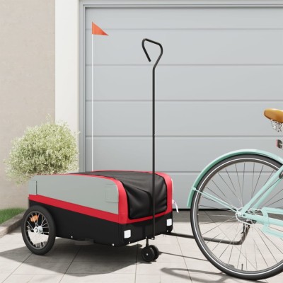 vidaXL Remorcă pentru biciclete, negru și roșu, 45 kg, fier foto