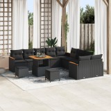 Set de canapea de grădină vidaXL 13 buc cu perne Negru Poliratan Acacia