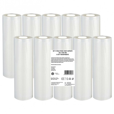 Set 10 role pungi vidat gofrate, dimensiuni 280x5000 mm, transparente, grosime 85 microni, preparare sau depozitare Sous Vide foto