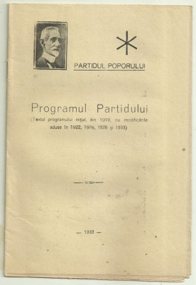 Programul Partidului Poporului Maresal Averescu 1933 foto
