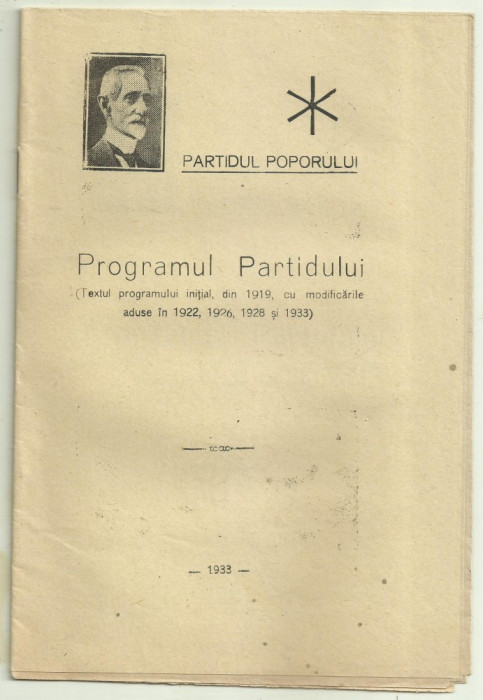 Programul Partidului Poporului Maresal Averescu 1933