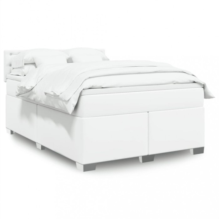 vidaXL Pat box spring cu saltea, alb, 140x200 cm, piele ecologică 3286125
