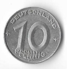 Moneda 10 pfennig 1953 E - DDR, cotatii ridicate!!!