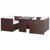 Set mobilier bistro cu perne, 3 piese, maro, poliratan, vidaXL