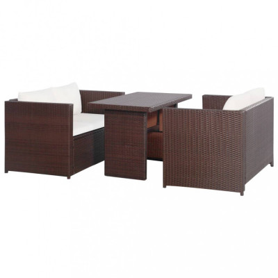 Set mobilier bistro cu perne, 3 piese, maro, poliratan foto