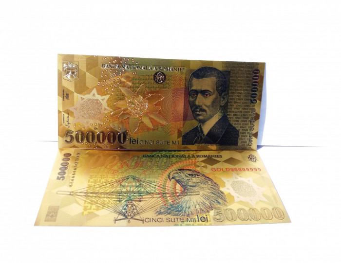 Bancnota 500000 Lei 2000 Ghizari aur 24k colectie certificat UNC gold