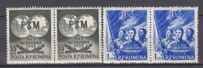 ROMANIA 1955 LP 395 - 10 ANI INFIINTARE F.S.M. PERECHE SERII MNH