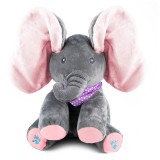 Jucarie plus interactiva elefant pentru copii, canta, misca urechile, joc cucu-bau, 30x30x25 cm, gri Household NewTrend