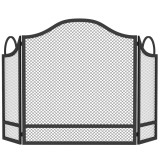 HOMCOM Paravan pentru Șemineu Pliabil cu 3 Panouri, Protecție Anti-Sc&acirc;ntei, Metal, 122x1x74 cm, Negru | Aosom Romania