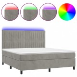 Cumpara ieftin Pat cu arcuri, saltea si LED, gri deschis, 180x200 cm, catifea