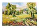 Cumpara ieftin Tablou Peisaj din natura, casa taraneasca pictat manual, 60x40cm ulei pe panza, Constantin Feraru