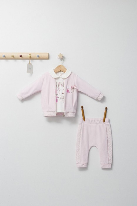 Set 3 piese: pantaloni, bluzita si hainuta pentru bebelusi Gazelle, Tongs baby (Culoare: Roz, Marime: 9-12 luni)