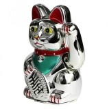 Pisica norocoasa Maneki Neko argintie &amp;#8211; 16 cm