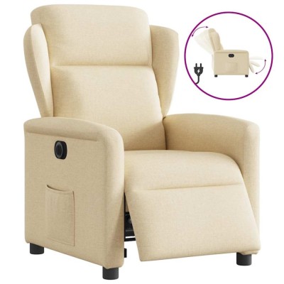 Fotoliu rabatabil electric, crem, material textil foto