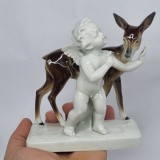 Ingeras cu caprioara- Bibelou portelan vechi, vintage