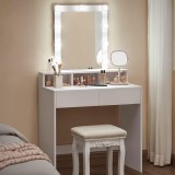 VASAGLE Masa de toaleta cu oglinda si becuri, cu 2 sertare si 3 compartimente deschise, 40x80x145cm, modern, alb Household NewTrend
