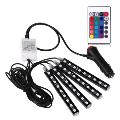 Kit Iluminare ambientala LED interior masina, multicolor RGB cu telecomanda foto