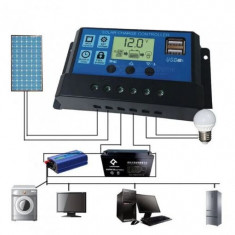 Controler incarcare solara 10A PWM LCD si USB Controller
