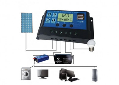 Controler incarcare solara 10A PWM LCD si USB Controller foto