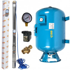 Kit hidrofor 100L vertical/orizontal cu pompa submersibila IBO Dambat 2.5STM24, 0.37 kW, debit 45l/min, H refulare 66m, cablu 20m