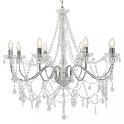 Candelabru cu mărgele, argintiu, 8 becuri E14 foto