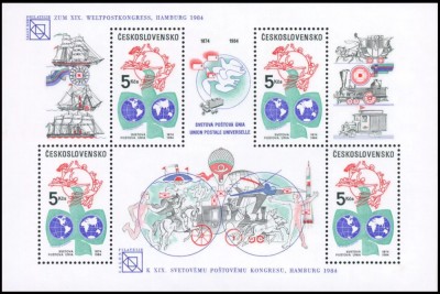Cehoslovacia 1984 - Congres UPU, transport, bloc neuzat foto