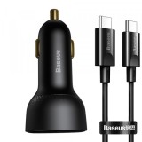 Incarcator Auto Cu Cablu USB-C Baseus Superme, 100W, 5A, 1 x USB-A - 1 x USB-C, Negru TZCCZX-01