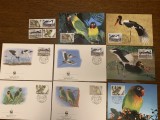 Zambia - pasari - serie 4 timbre MNH, 4 FDC, 4 maxime, fauna wwf