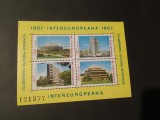 Mini-Coliță Rom&acirc;nia 1987 - Intereuropeana, Hotel Intercontinental, Romexpo, Eforie Nord, Numerotată, MNH -A333, Stampilat