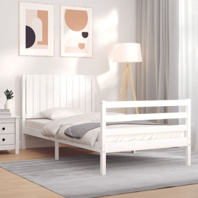 vidaXL Cadru de pat cu tăblie, alb, 100x200 cm, lemn masiv foto