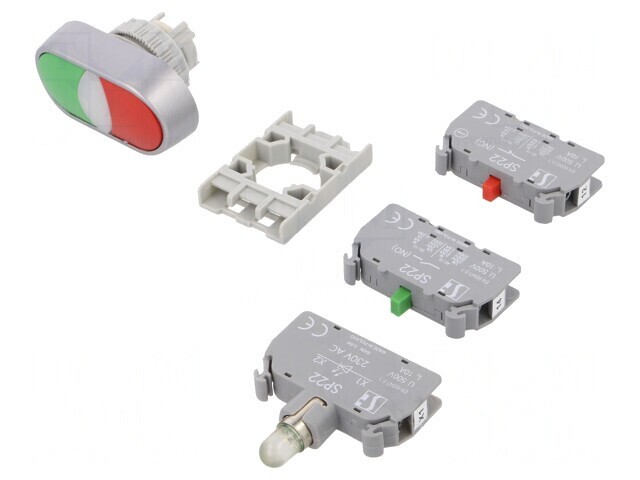 Comutator Dublu cu LED Roșu/Verde 22mm