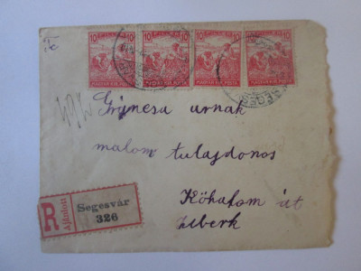 Rara! Scrisoare recomandată Sighișoara,ocupatia Austro-Ungară 1918,timbre rare foto