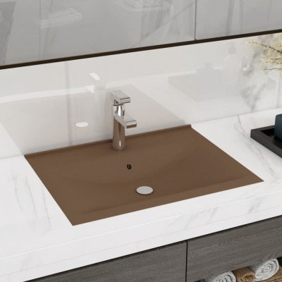 vidaXL Chiuvetă baie lux, orificiu robinet crem mat 60x46 cm ceramică foto