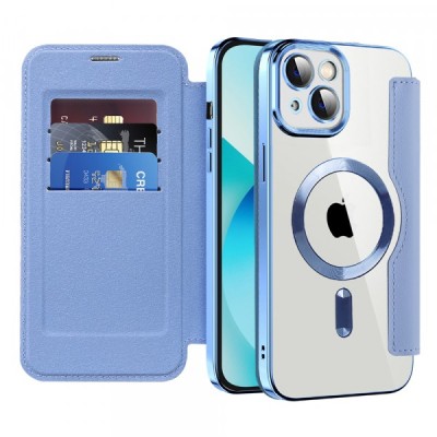 Husa MagSafe pentru Apple iPhone 13, Techsuit, SmartMag Book, Bleu foto