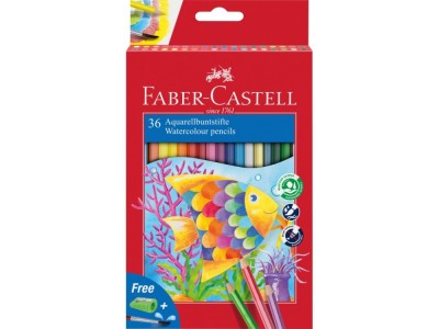 Creioane colorate hexagonale acuarela + pensula Faber-Castell 36 culori/set foto