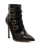 CH2286-1 Botine cu toc inalt, subtire, fermoar si catarame in fata