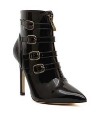 CH2286-1 Botine cu toc inalt, subtire, fermoar si catarame in fata